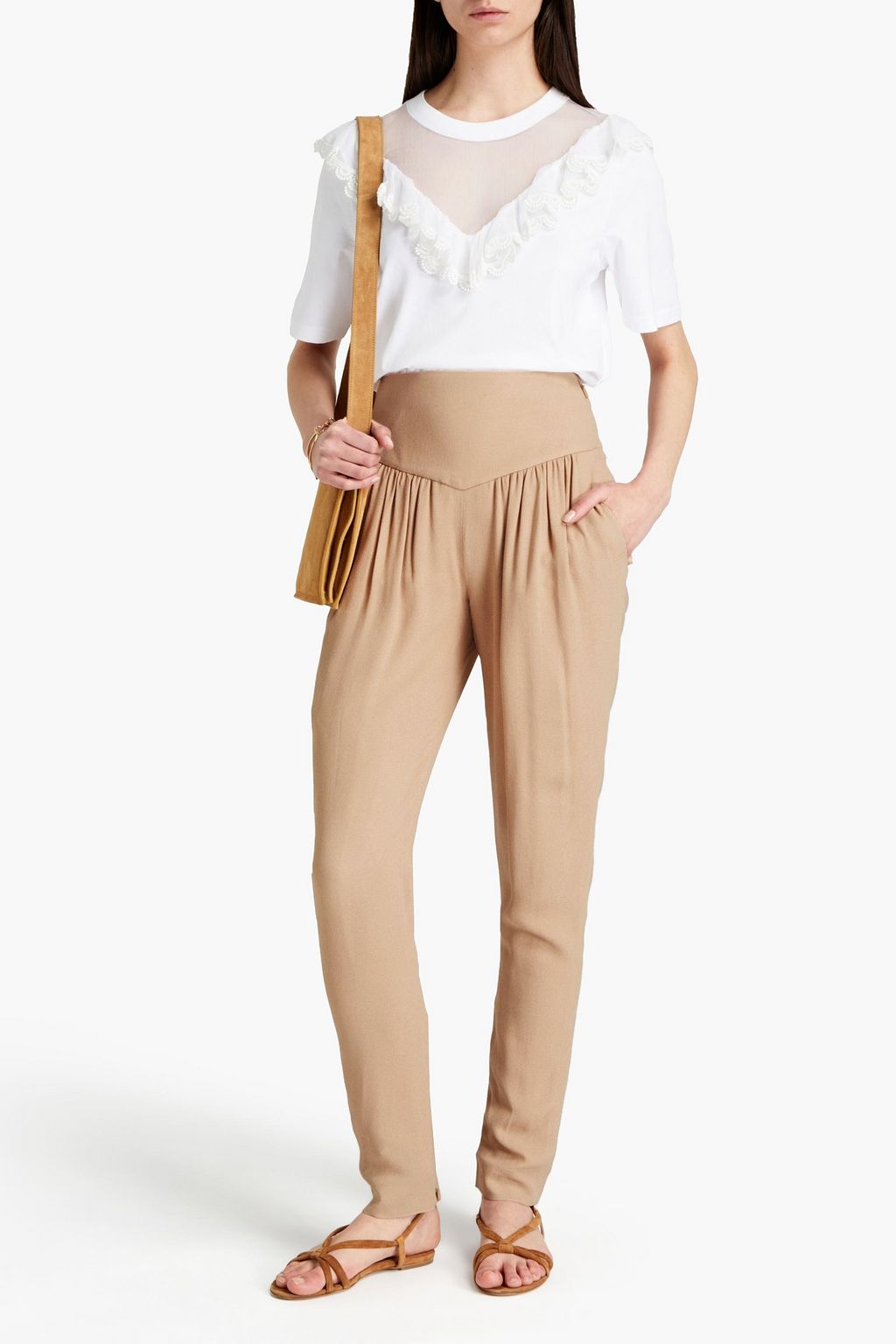 CHLOÉ Gathered crepe tapered pants
