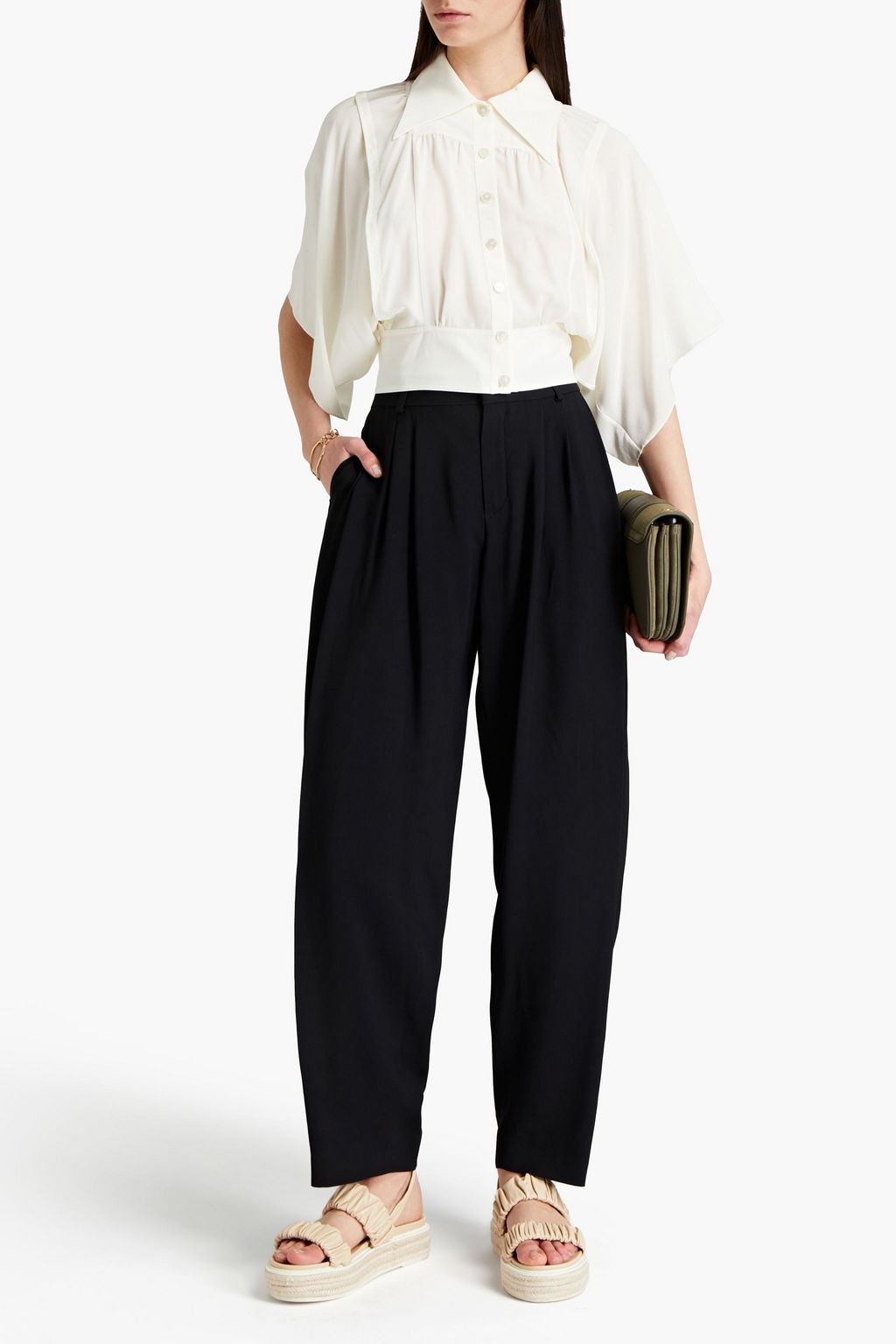 CHLOÉ Pleated twill tapered pants