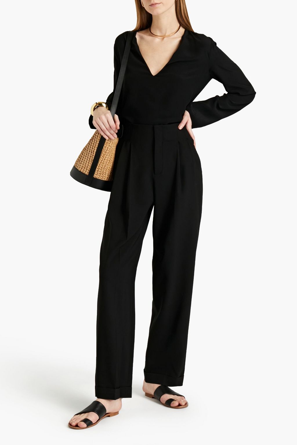 CHLOÉ Pleated wool-blend straight-leg pants