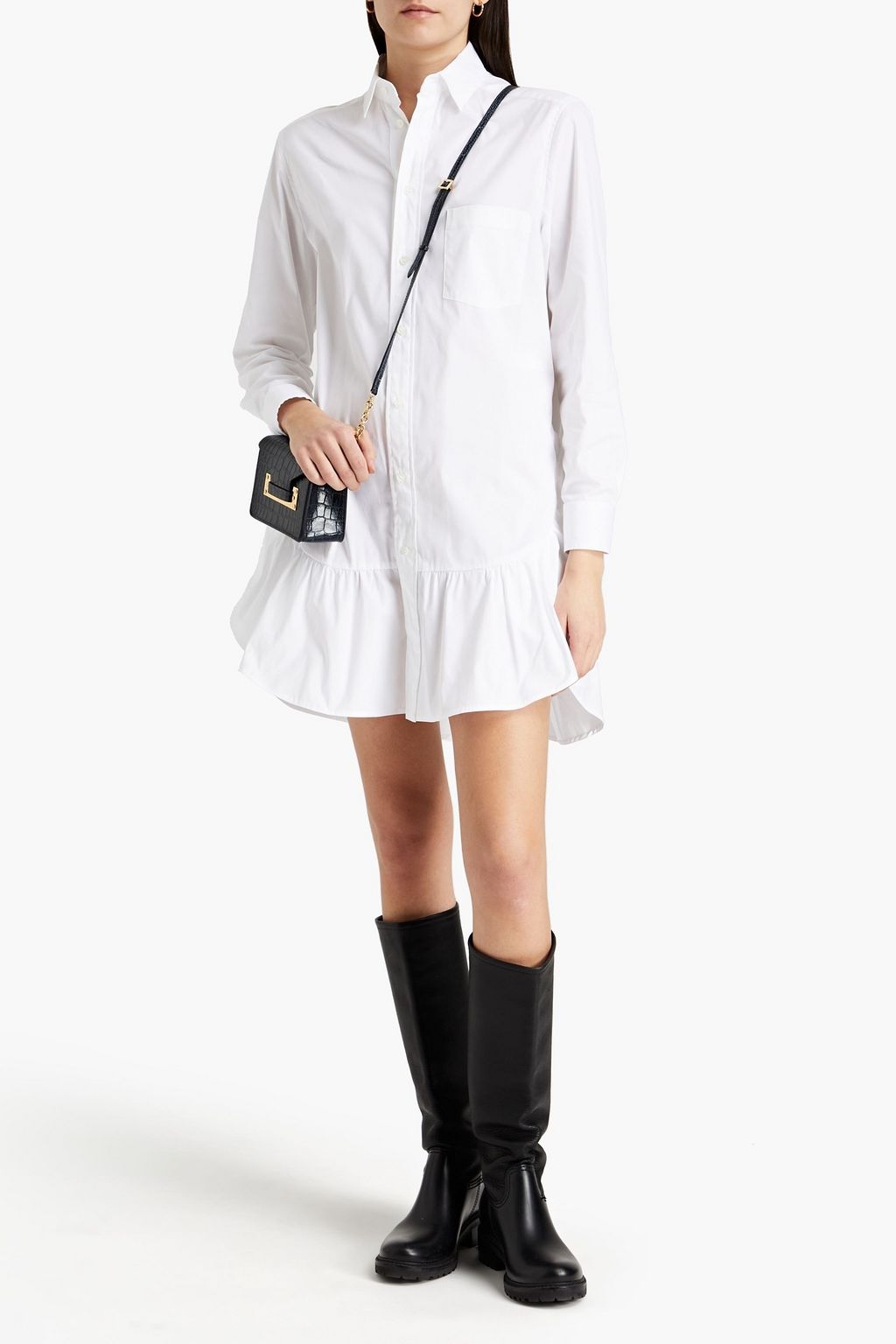 REDVALENTINO Gathered cotton-blend poplin mini shirt dress