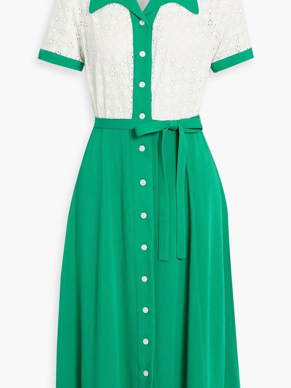rio broderie anglaise cotton and crepe midi shirt dress