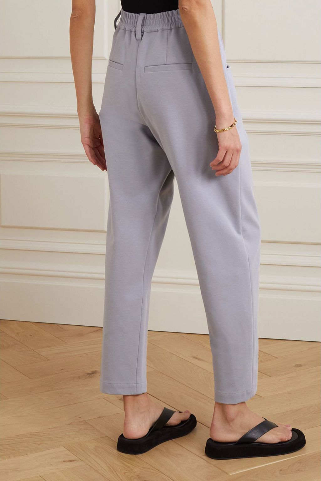 BRUNELLO CUCINELLI Pleated cotton-blend stretch-jersey tapered pants