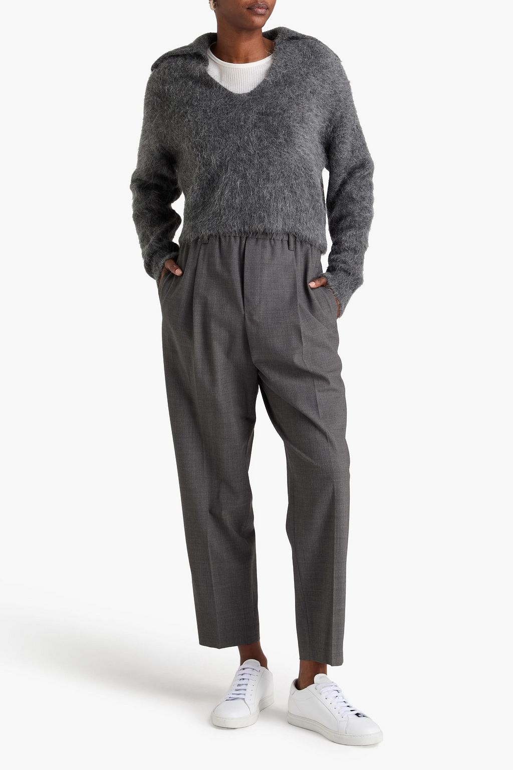 BRUNELLO CUCINELLI Bead-embellished wool-blend tapered pants