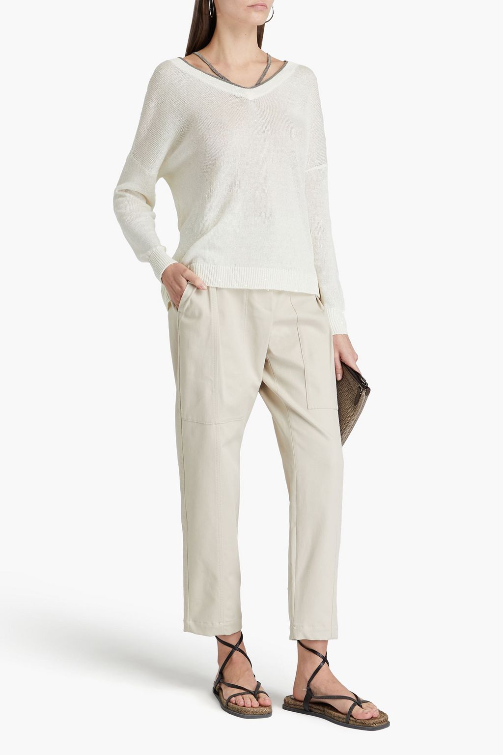 BRUNELLO CUCINELLI Pullover aus einer Leinen-Seidenmischung mit Verzierung