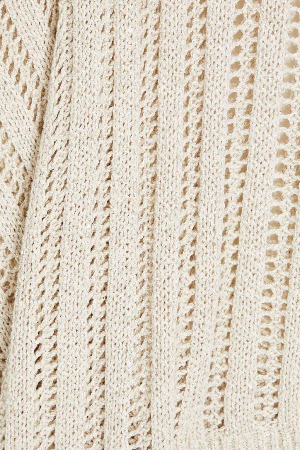 BRUNELLO CUCINELLI Bead-embellished open-knit cotton-blend poncho