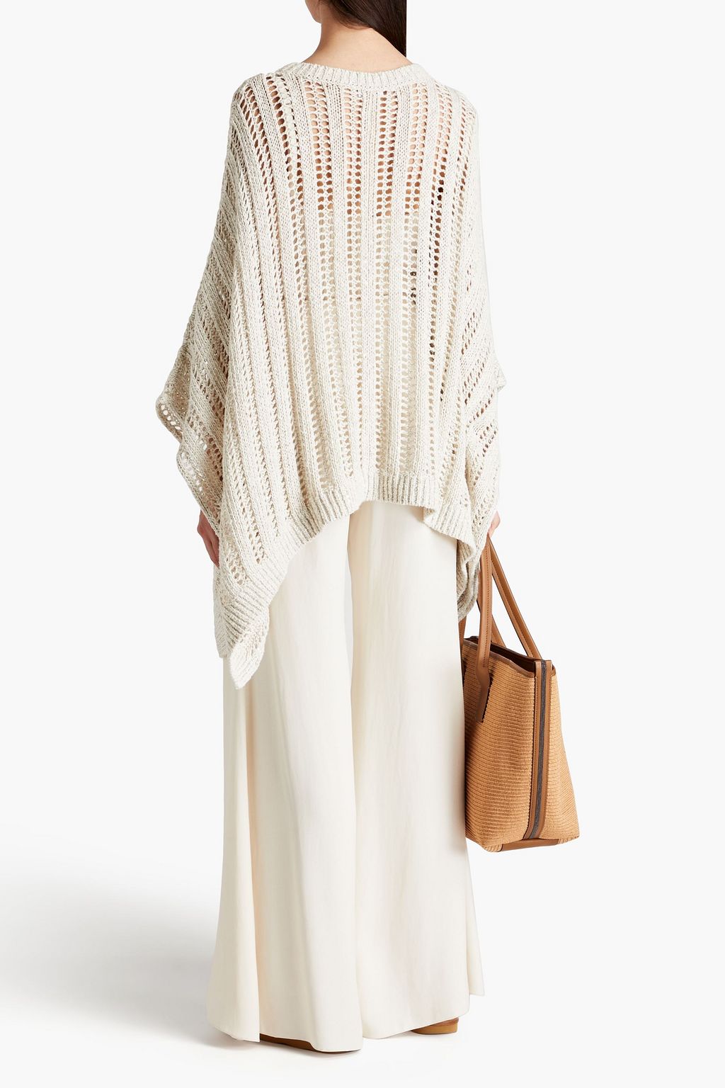BRUNELLO CUCINELLI Bead-embellished open-knit cotton-blend poncho