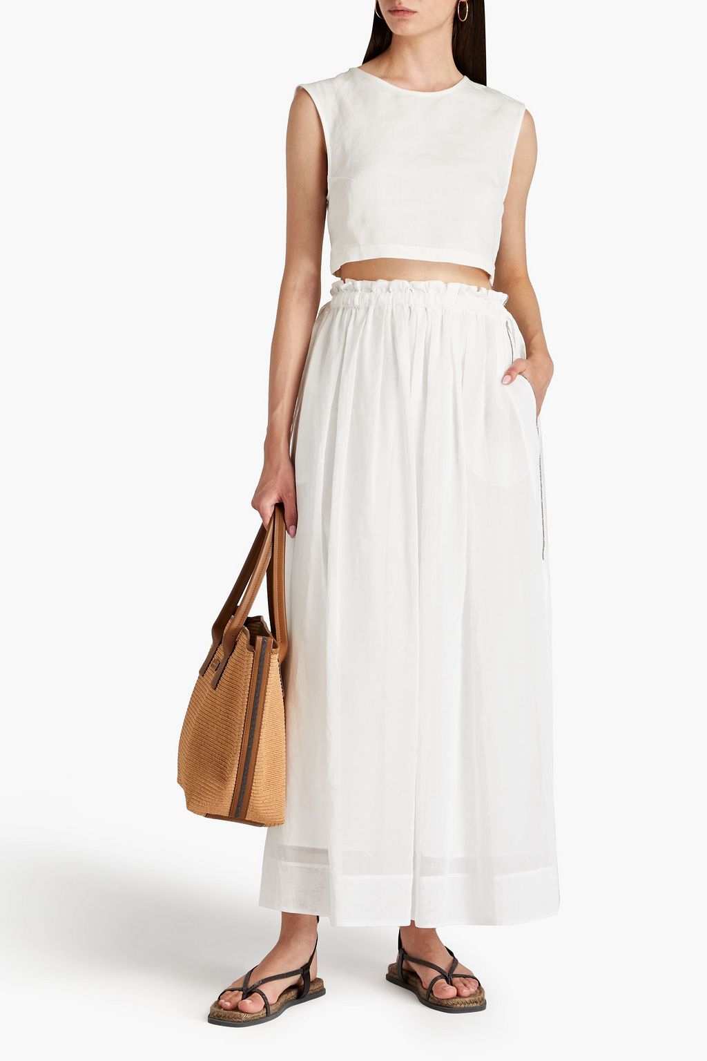 BRUNELLO CUCINELLI Bead-embellished organza maxi skirt