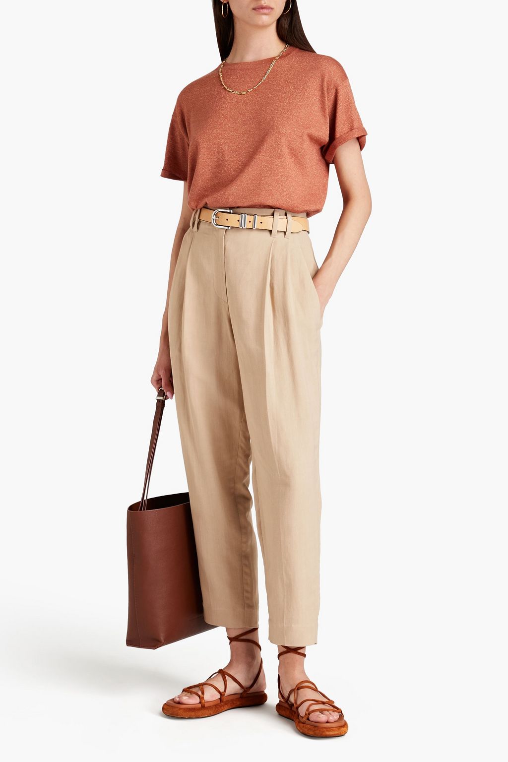 BRUNELLO CUCINELLI Cropped bead-embellished twill tapered pants