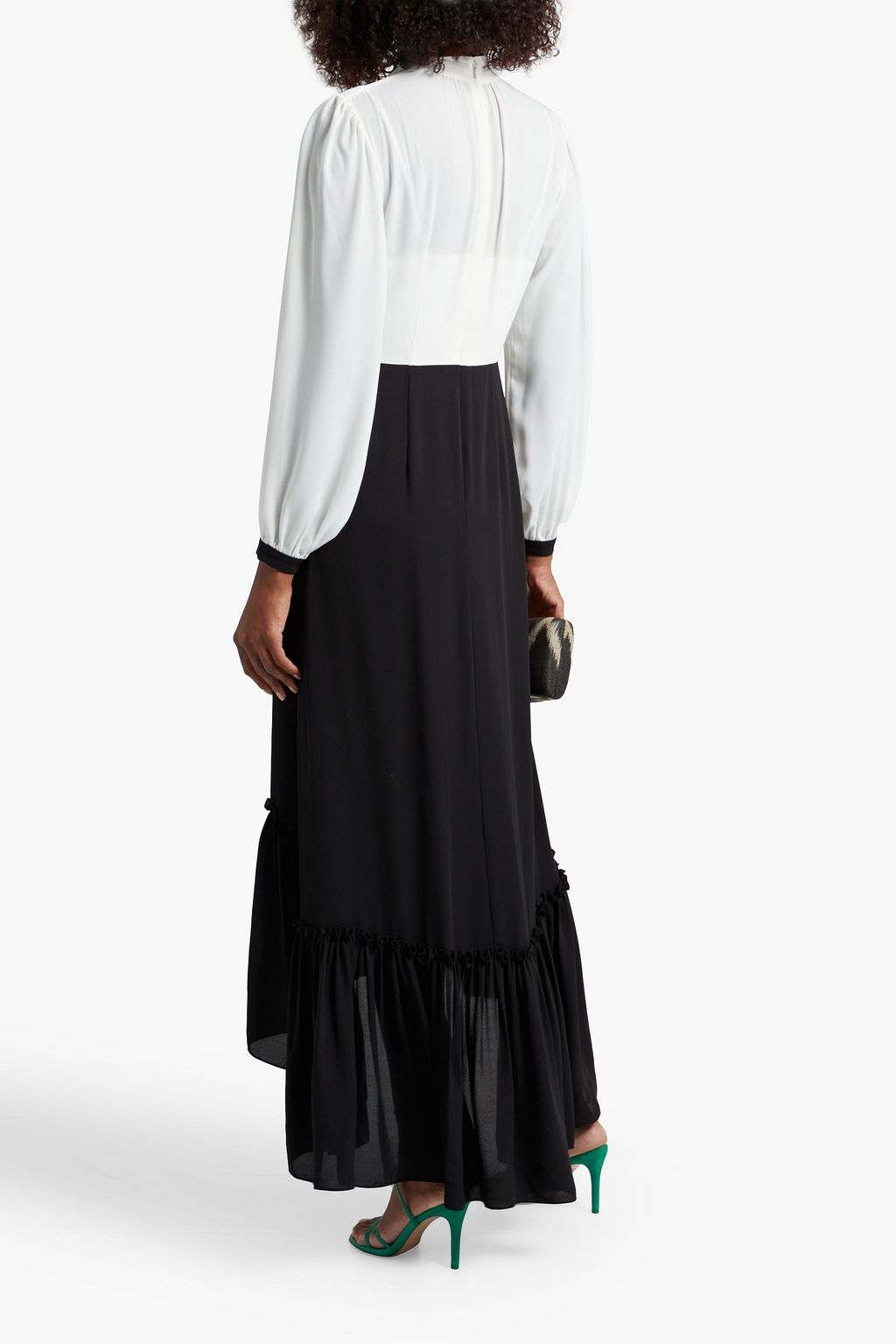 MIKAEL AGHAL Tie-neck gathered two-tone crepe maxi dress