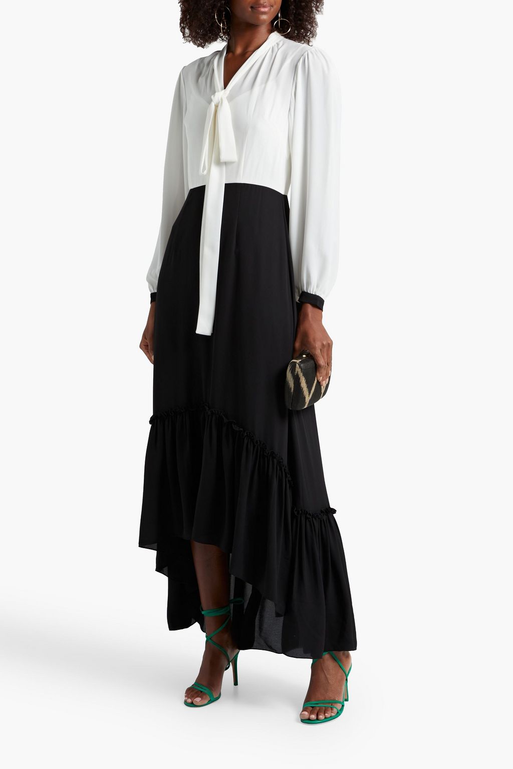 MIKAEL AGHAL Tie-neck gathered two-tone crepe maxi dress