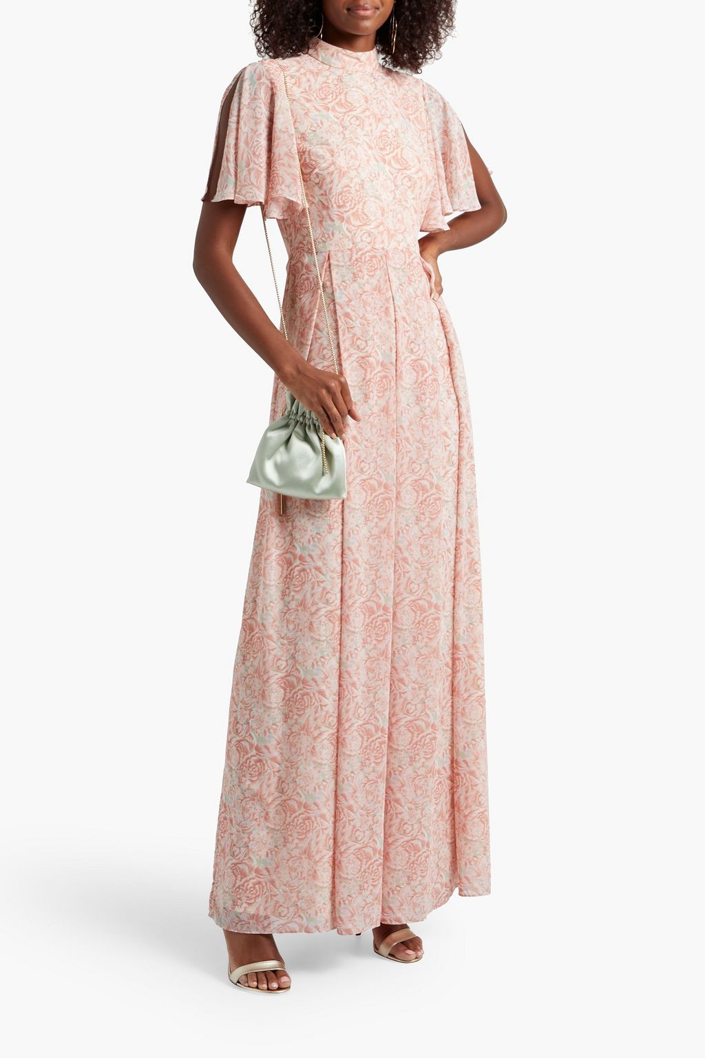 MIKAEL AGHAL Pleated floral-print chiffon maxi dress