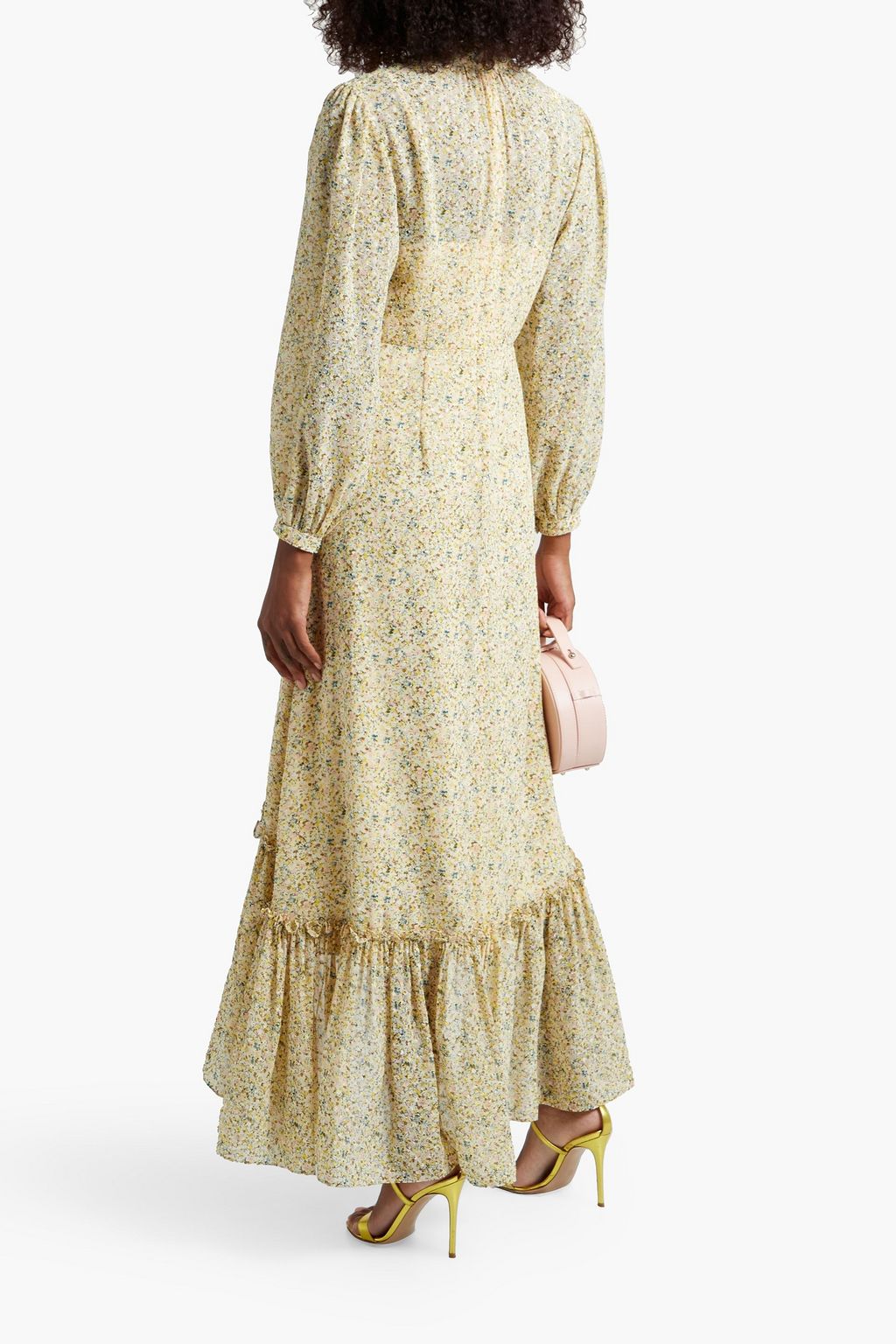 MIKAEL AGHAL Tie-neck gathered printed fil coupé and chiffon maxi dress