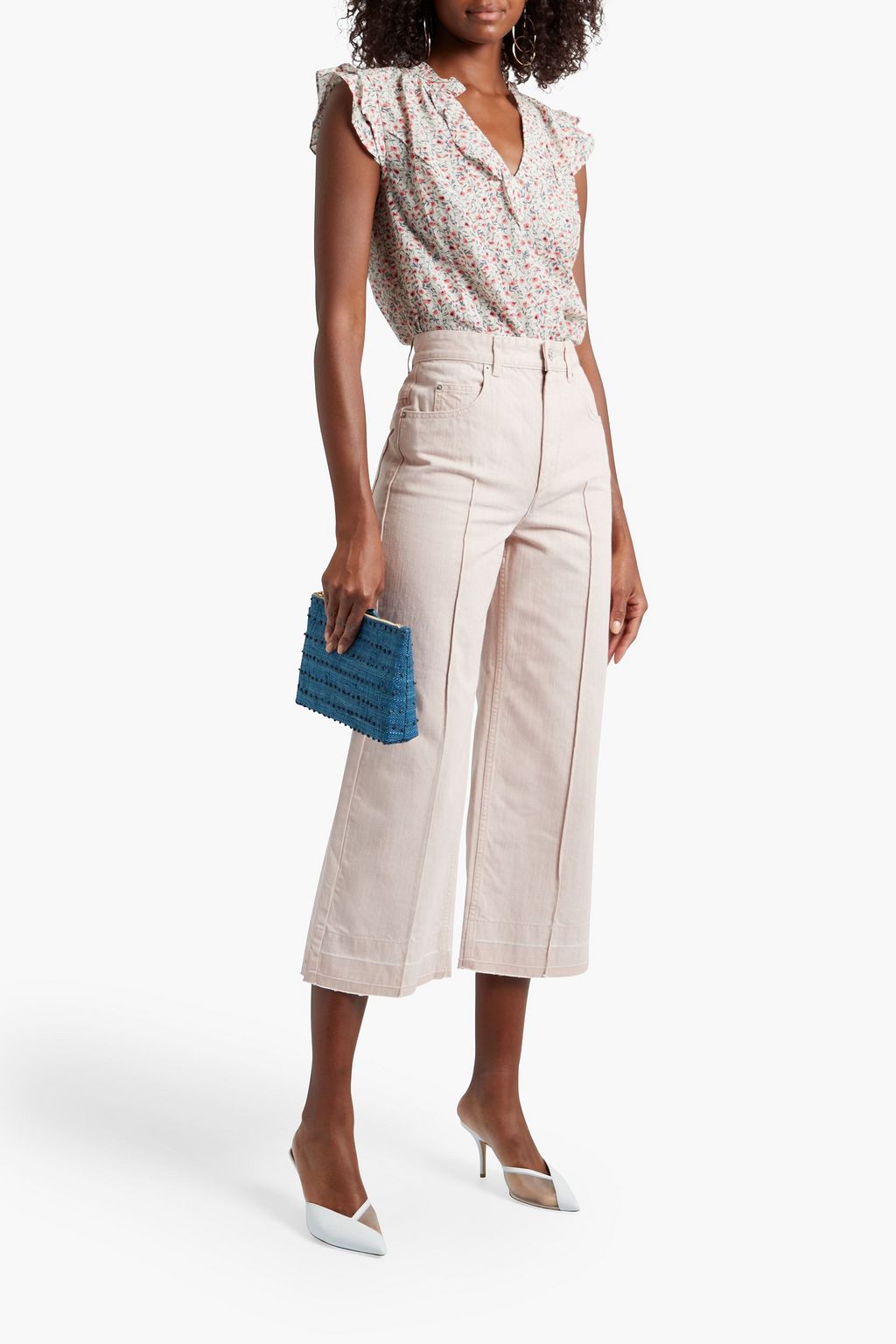 VELVET BY GRAHAM & SPENCER Ruffle-trimmed floral-print cotton-blend top