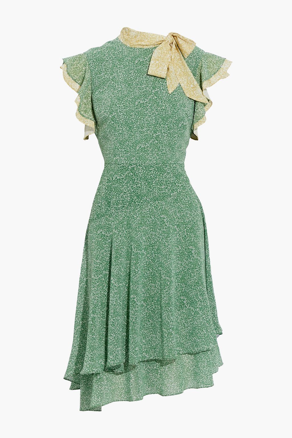 Green Asymmetric tie-neck floral-print ...