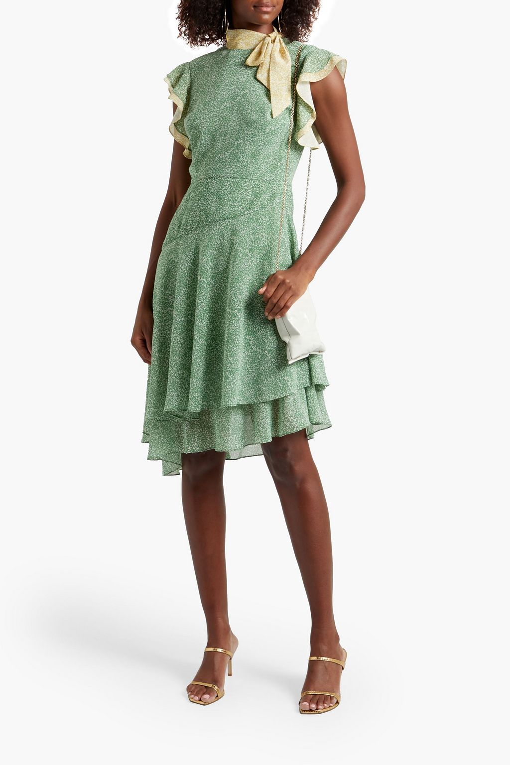 MIKAEL AGHAL Asymmetric tie-neck floral-print chiffon dress