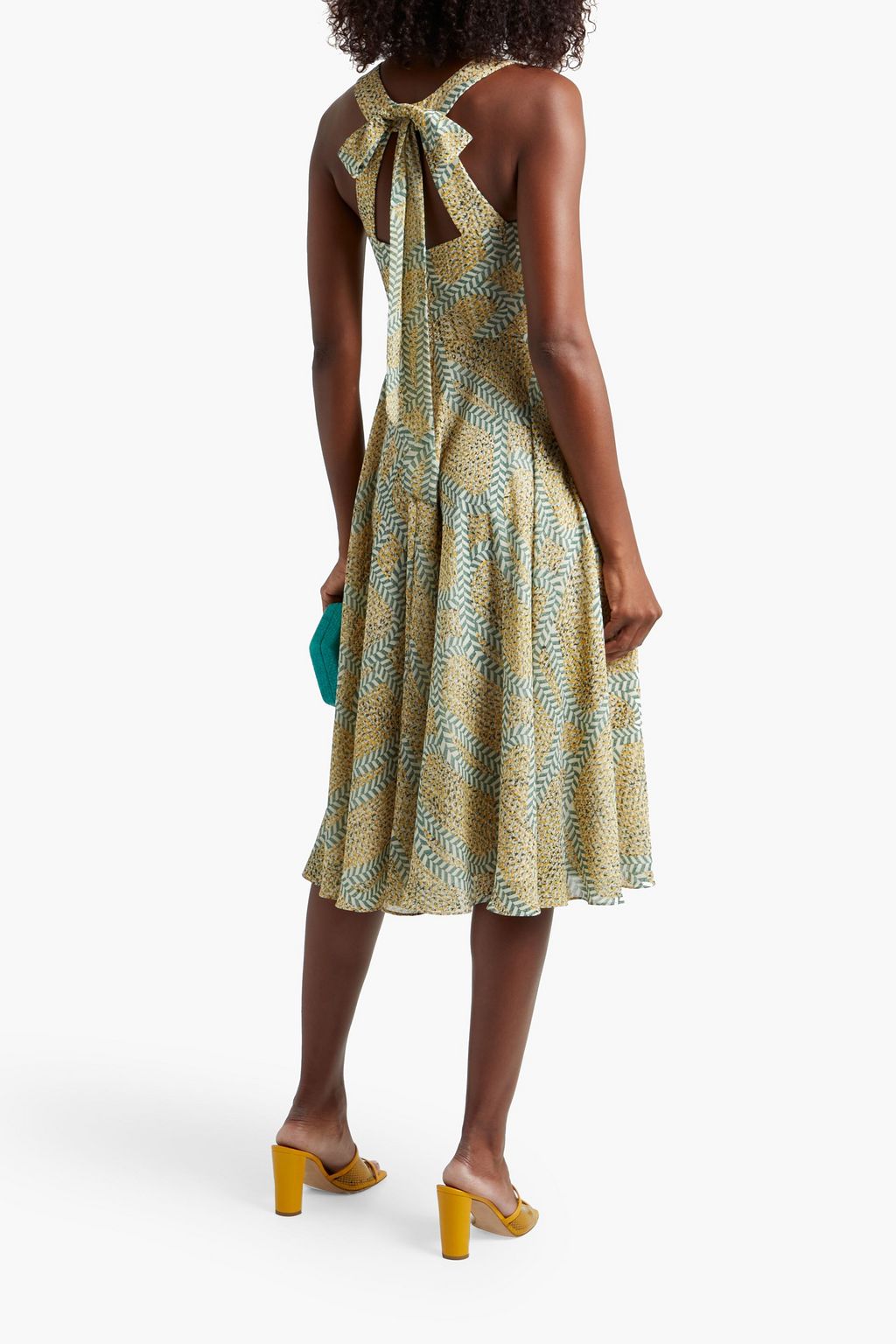 MIKAEL AGHAL Bow-embellished printed chiffon dress