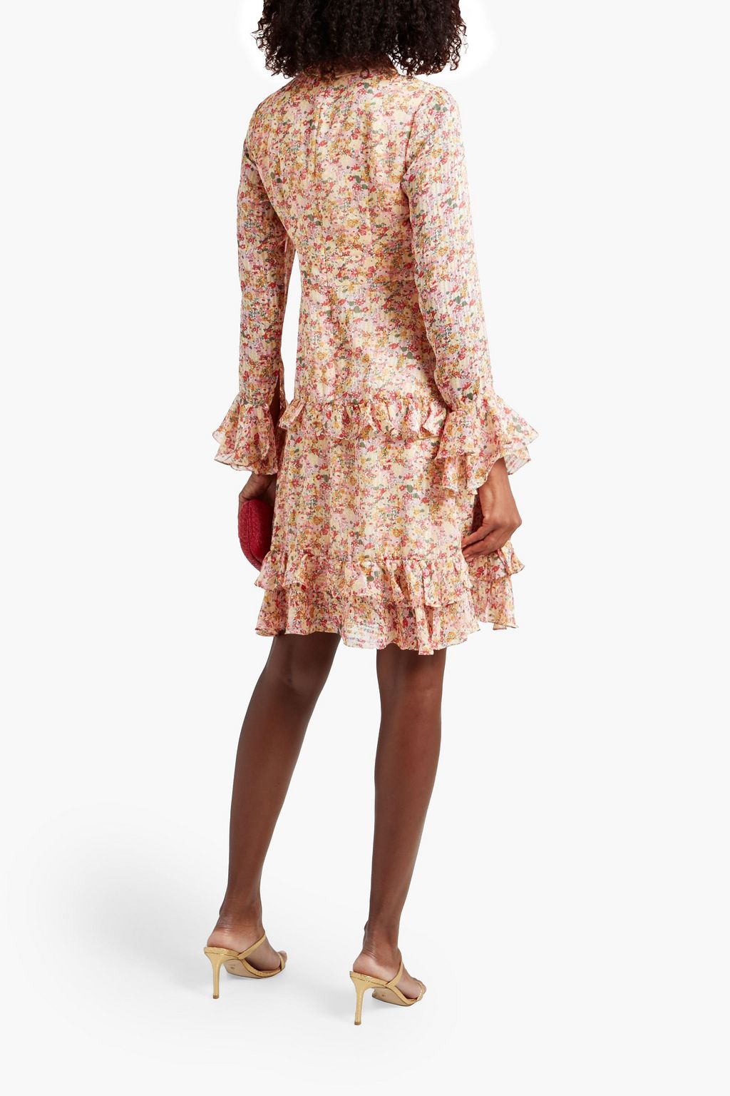 MIKAEL AGHAL Pussy-bow ruffled floral-jacquard dress