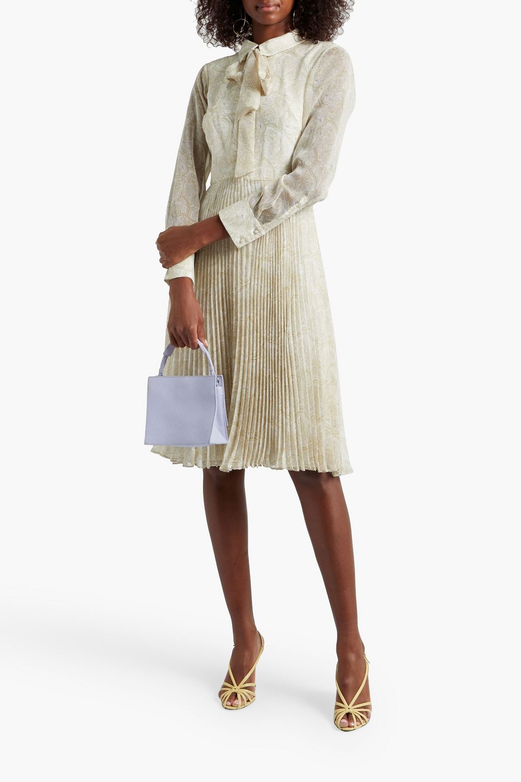 MIKAEL AGHAL Pussy-bow pleated printed georgette dress