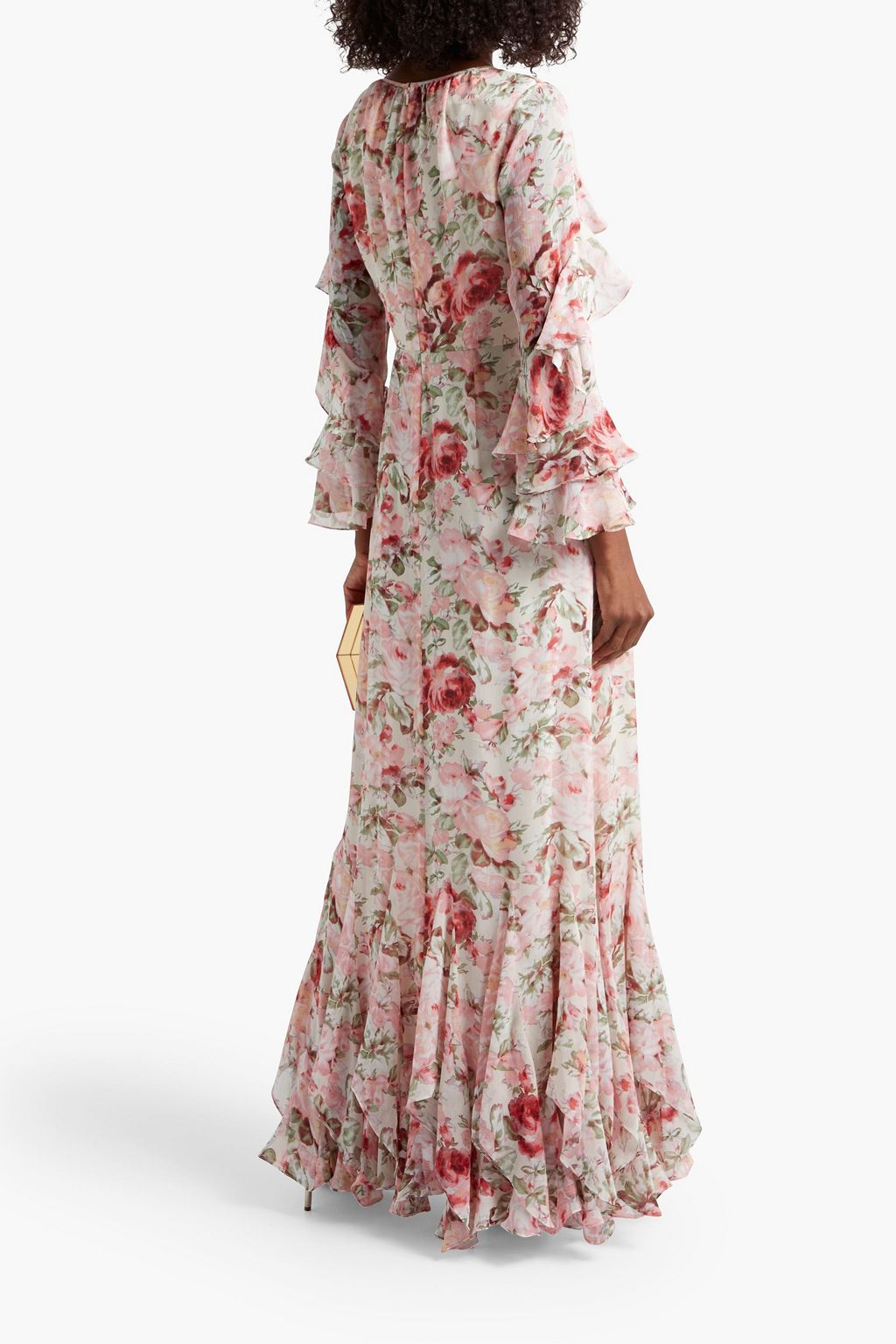 MIKAEL AGHAL Tie-neck ruffled floral-print georgette maxi dress