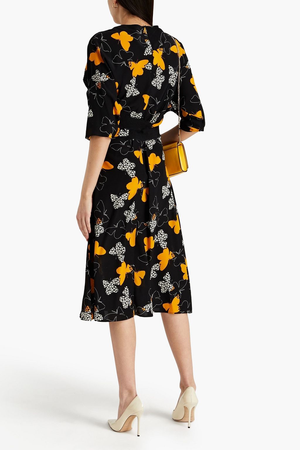 Black Printed silk crepe de chine midi dress | REDVALENTINO | THE OUTNET