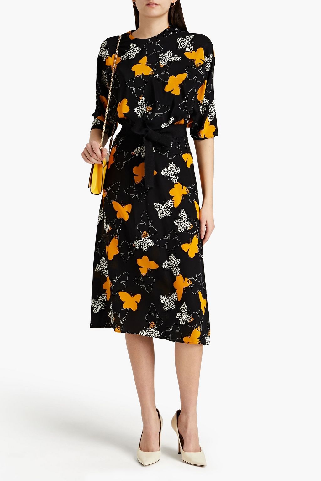 Black Printed silk crepe de chine midi dress | REDVALENTINO | THE OUTNET