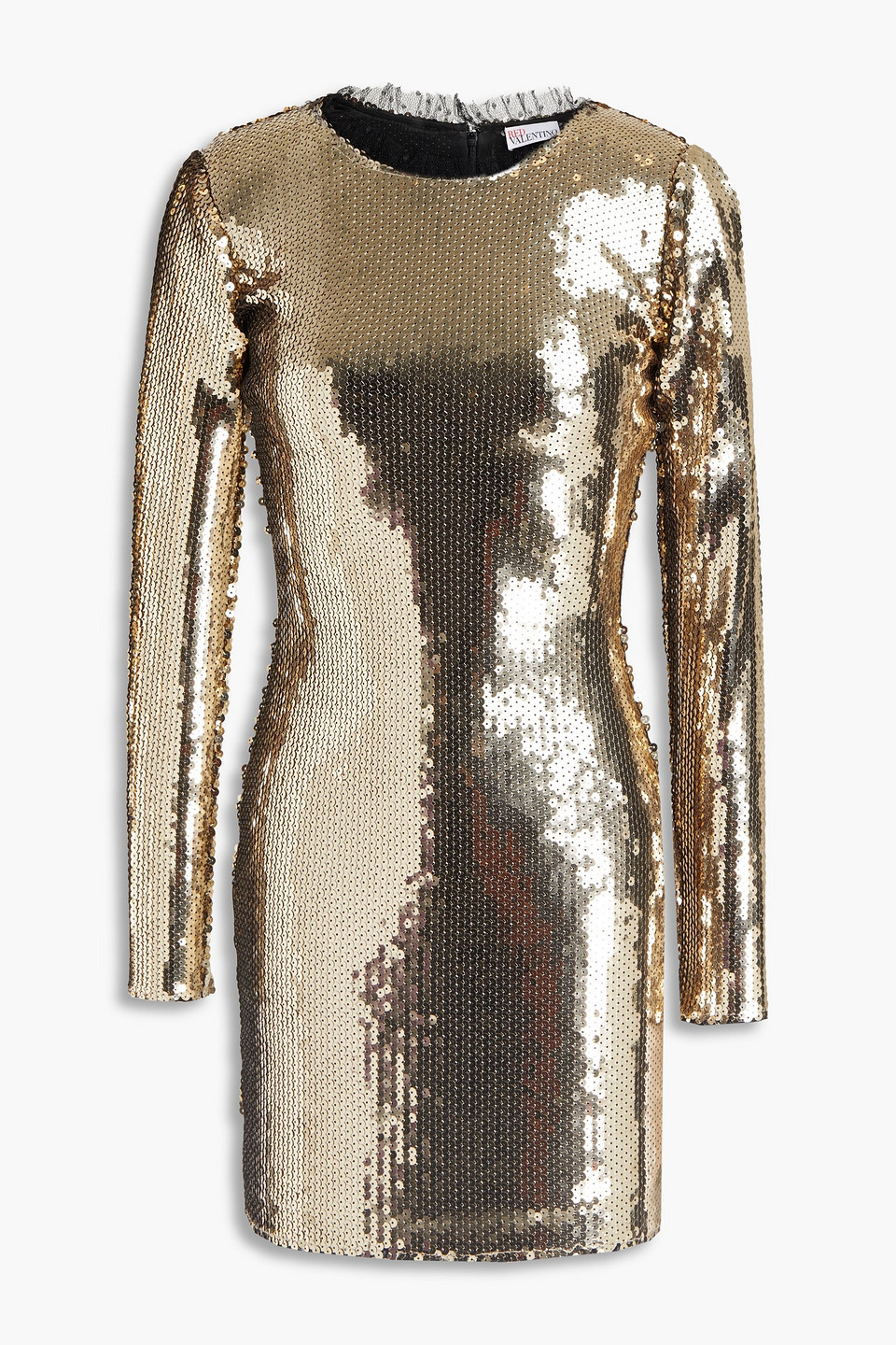Redvalentino Woman Sequined Tulle Mini Dress Gold Size M