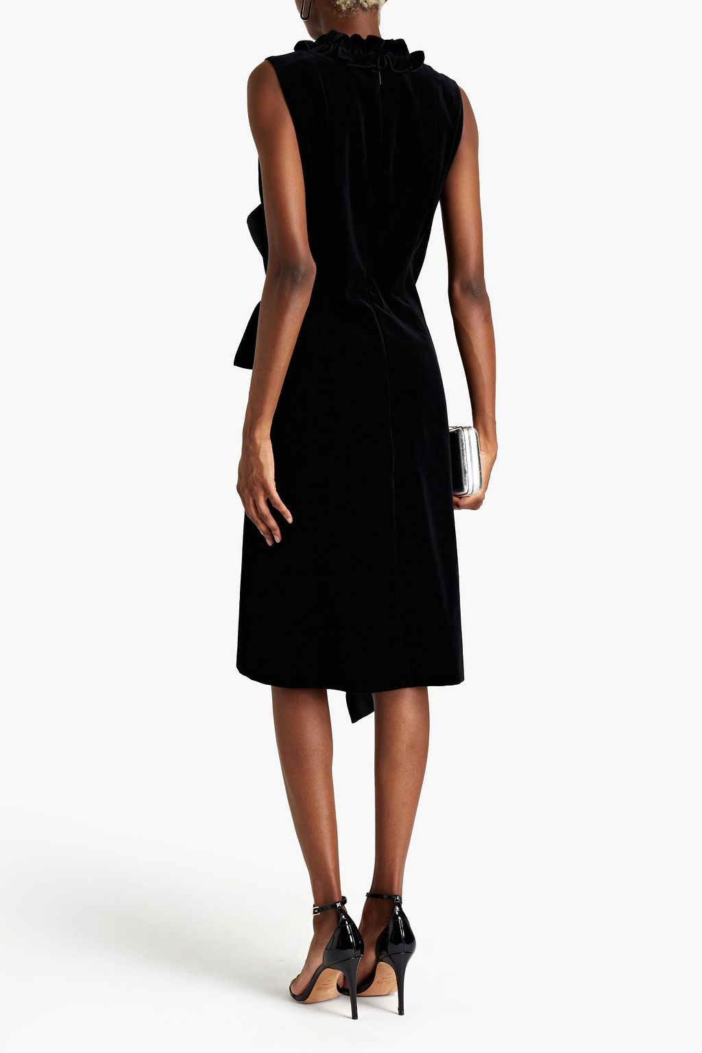 CHRISTOPHER KANE Satin-paneled ruffled cotton and modal-blend velvet dress