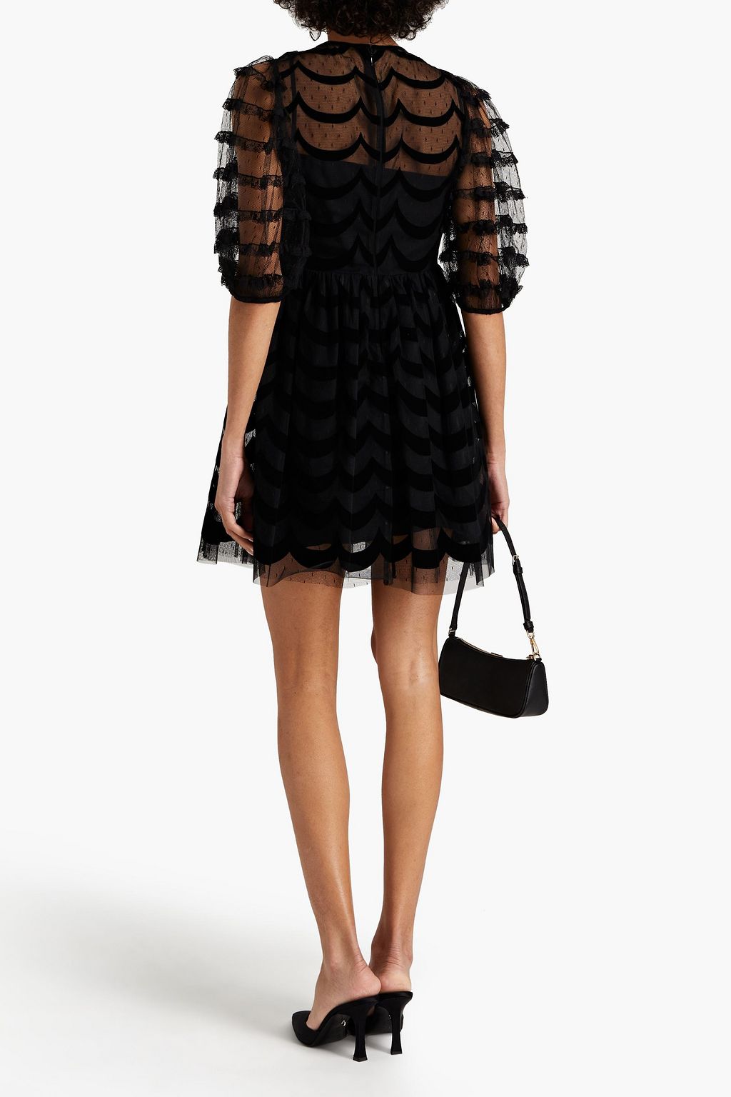 REDVALENTINO Lace-trimmed flocked point d'esprit mini dress