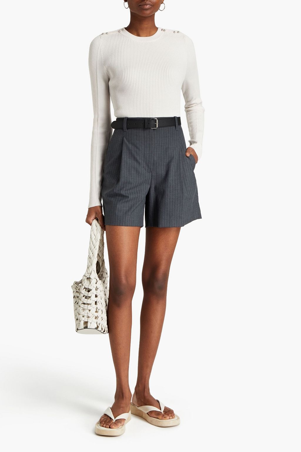3.1 PHILLIP LIM Button-embellished ribbed merino wool-blend sweater
