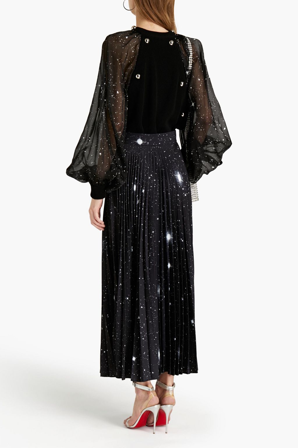 CHRISTOPHER KANE Embellished pleated printed cady midi skirt
