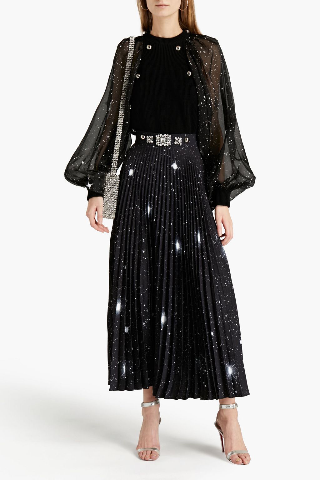 CHRISTOPHER KANE Embellished pleated printed cady midi skirt