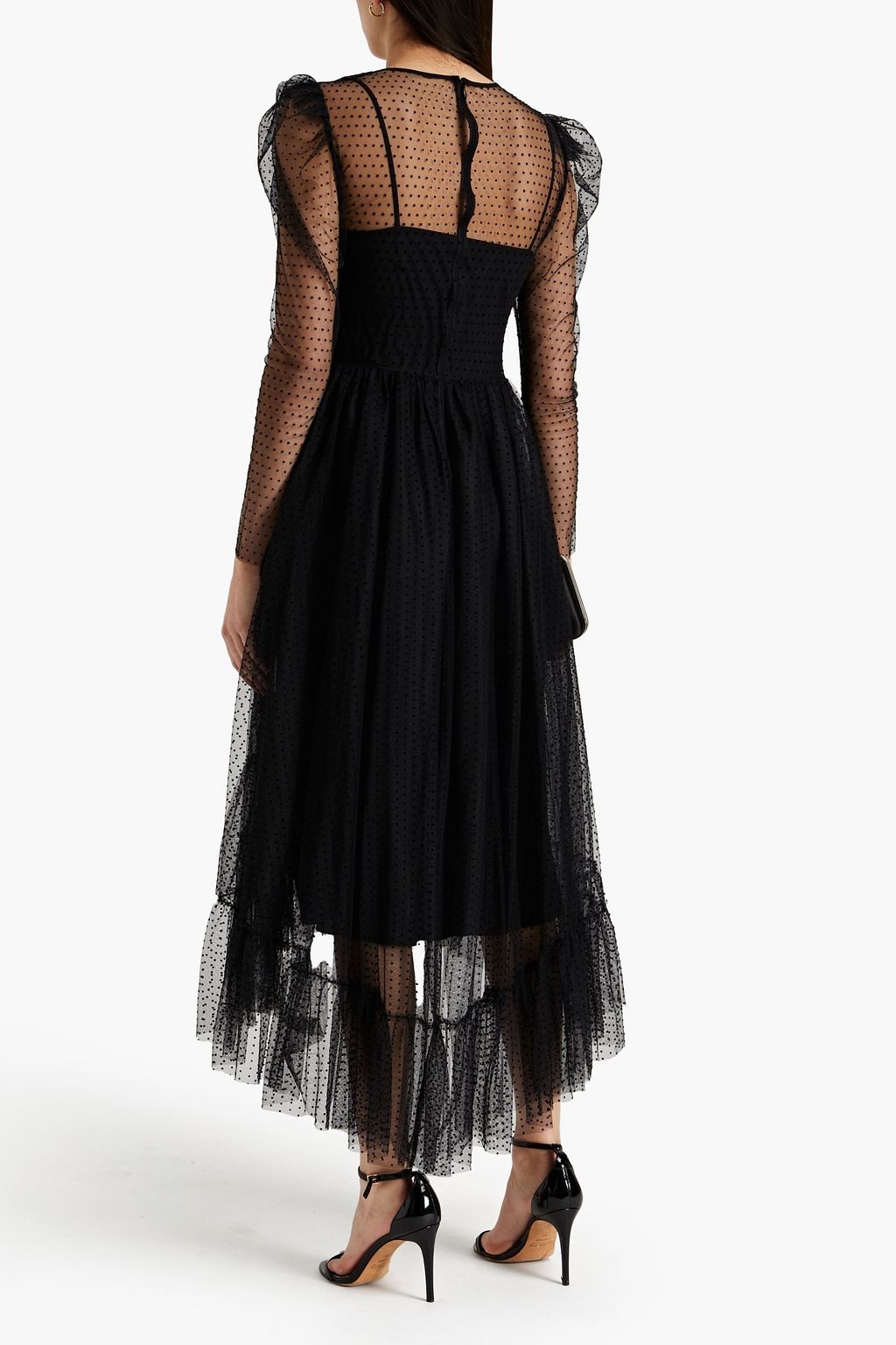 REDVALENTINO Bow-detailed flocked tulle maxi dress