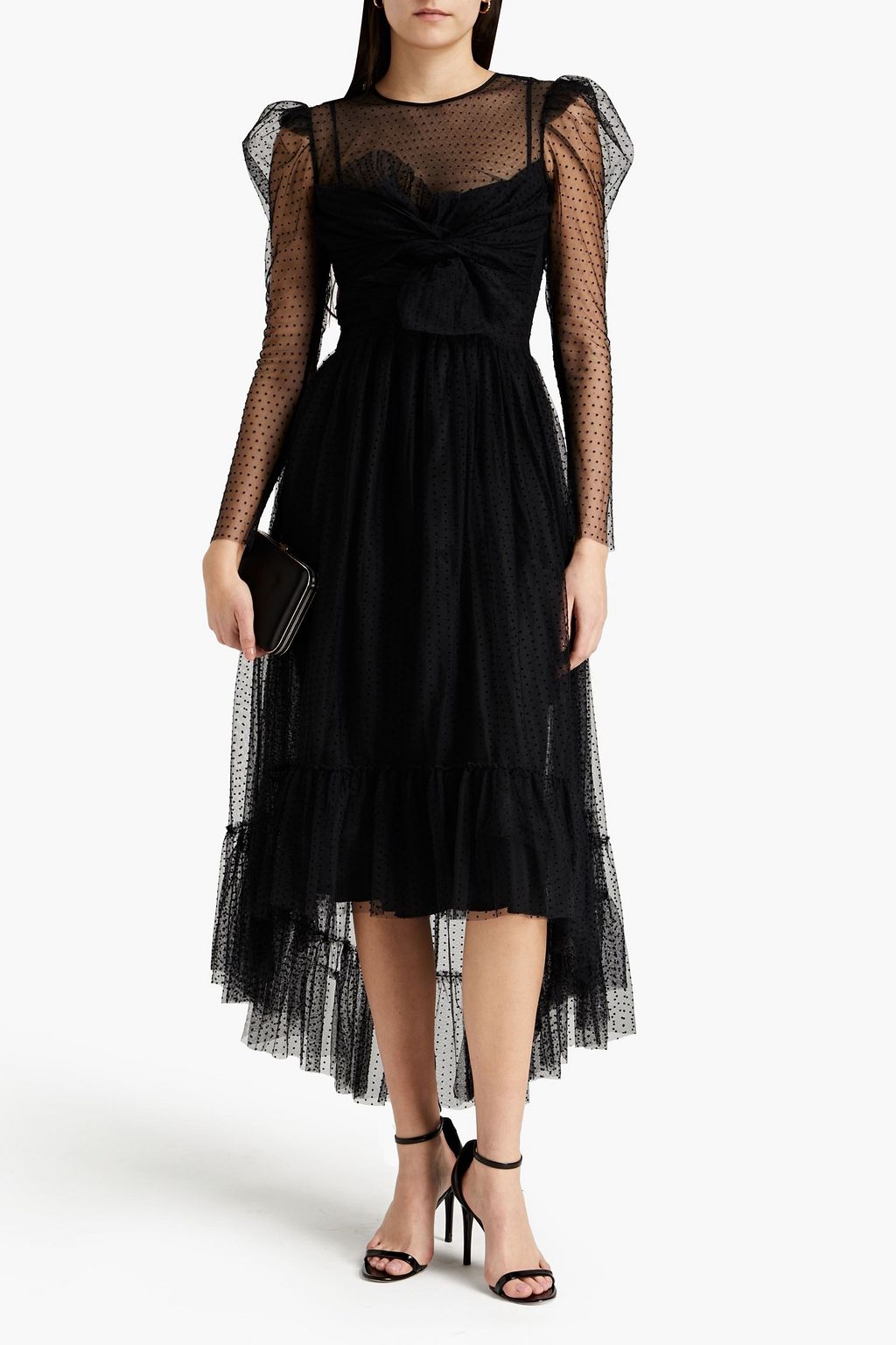 REDVALENTINO Bow-detailed flocked tulle maxi dress