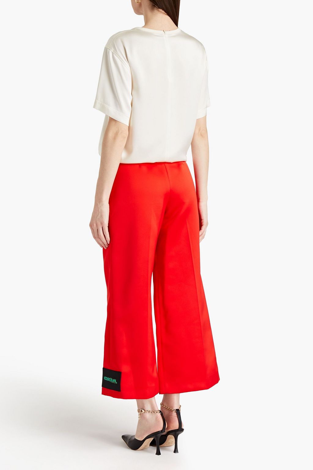 CHRISTOPHER KANE Cropped appliquéd satin wide-leg pants