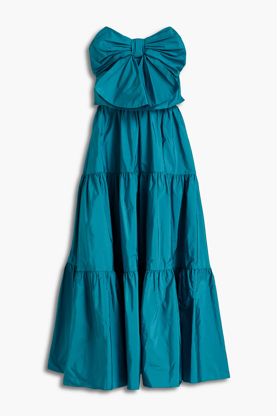 Redvalentino Woman Strapless Bow-embellished Gathered Taffeta Midi Dress Azure Size 40