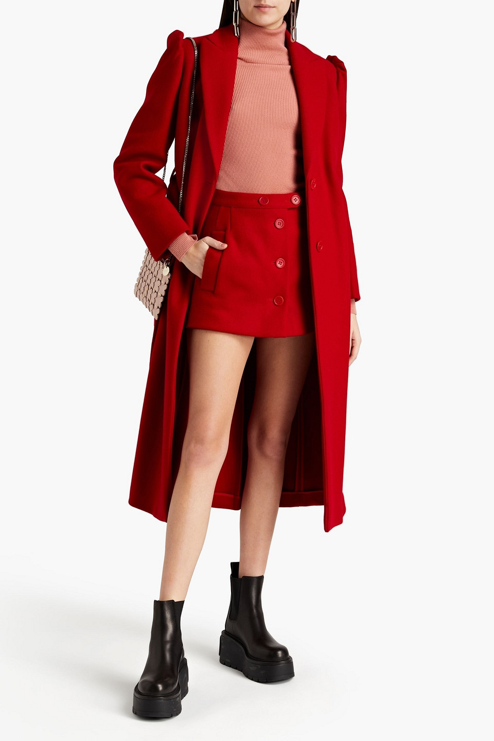 Red Valentino Brushed Wool-blend Felt Shorts In Red
