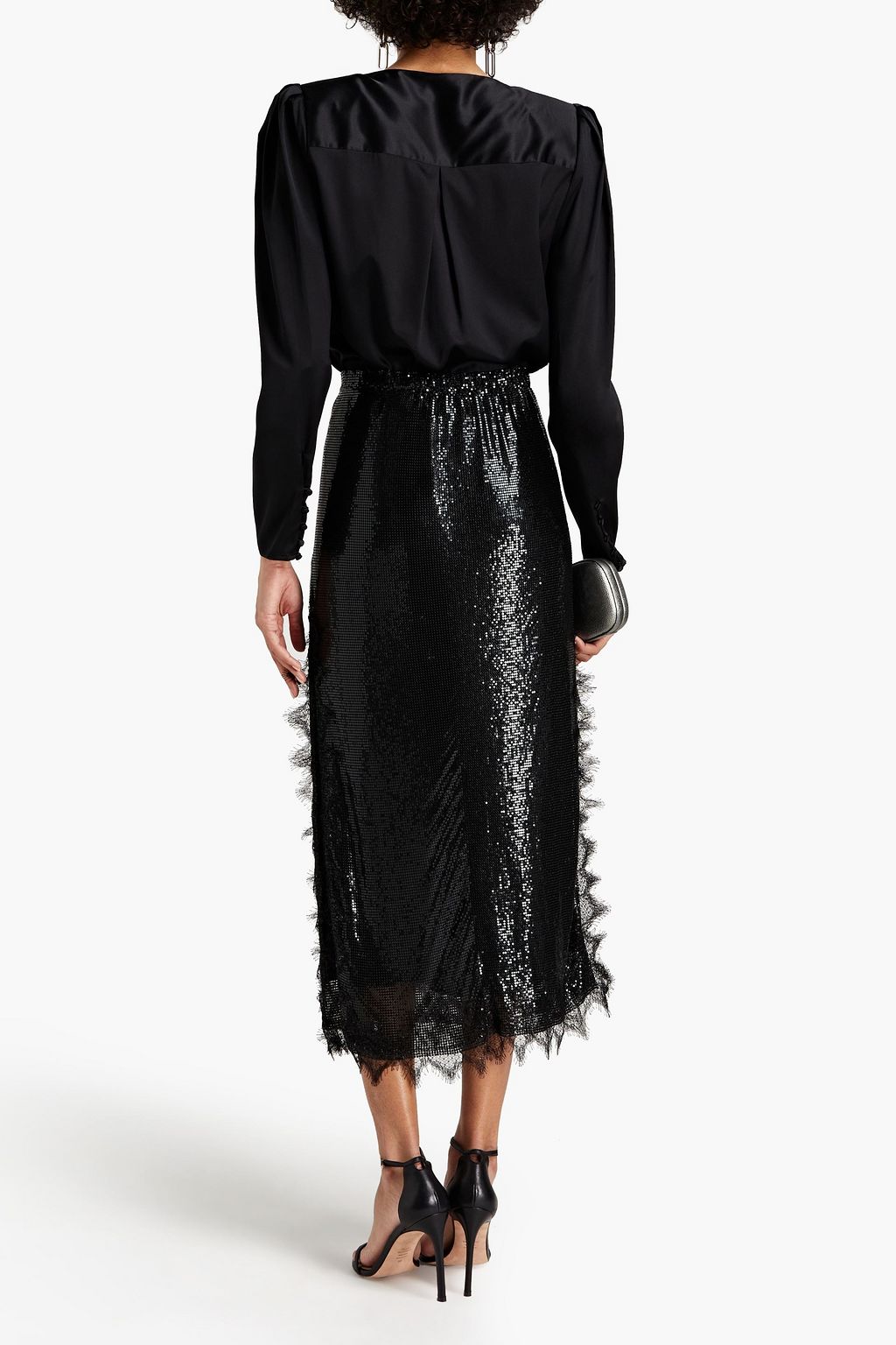 CHRISTOPHER KANE Lace-trimmed holographic chainmail midi skirt