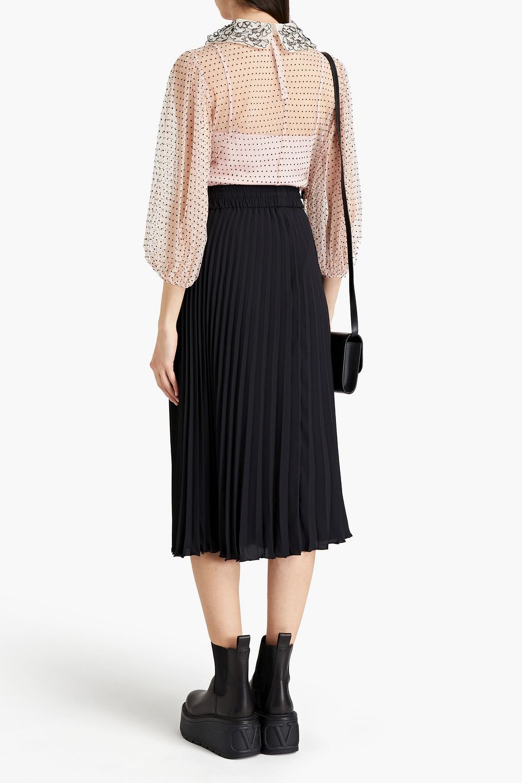 REDVALENTINO Pleated crepe midi skirt
