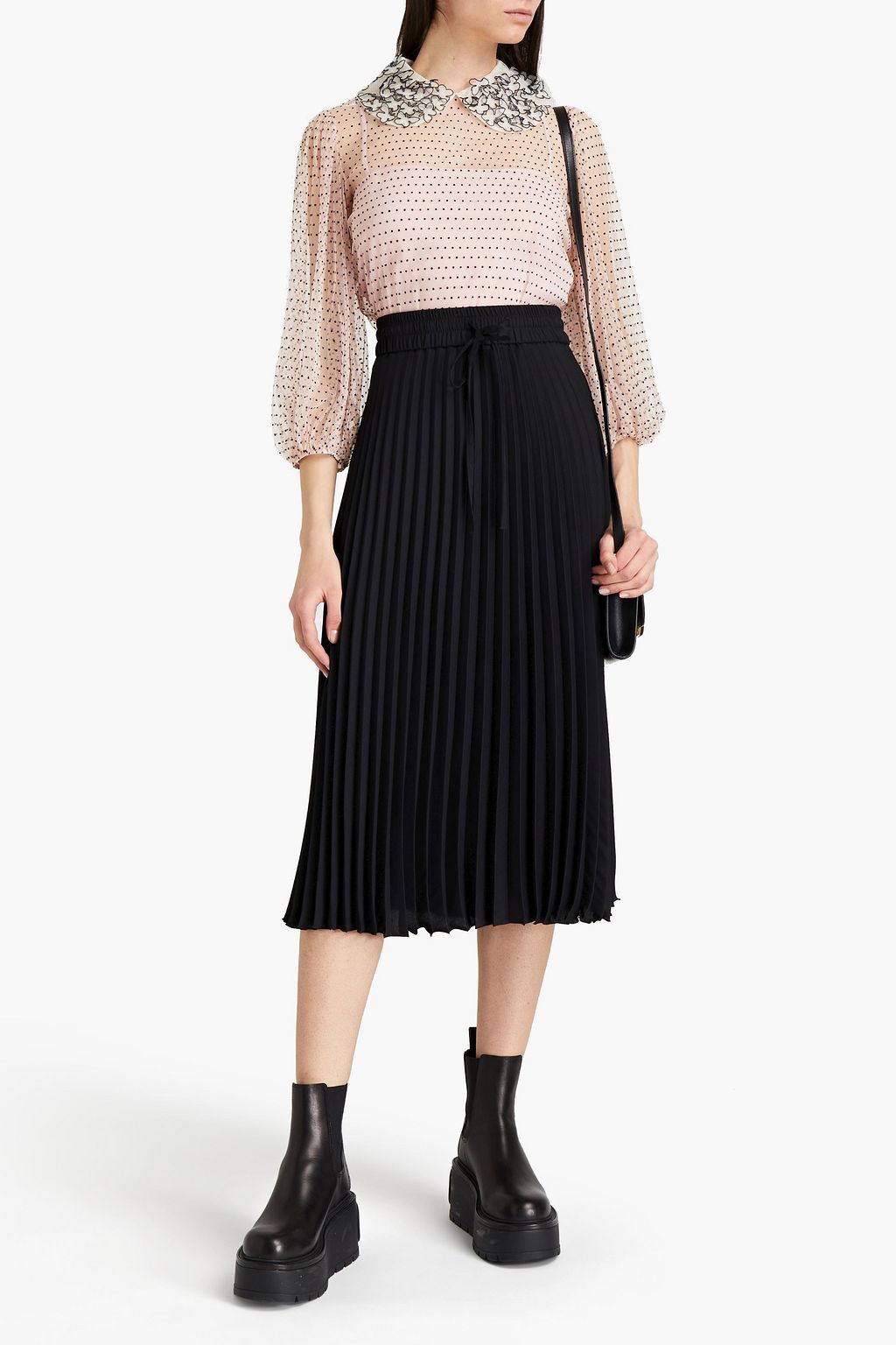 REDVALENTINO Pleated crepe midi skirt