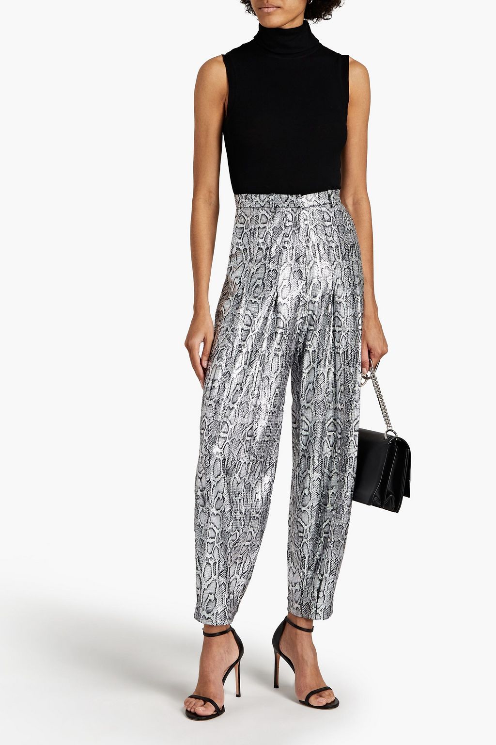 CHRISTOPHER KANE Embellished metallic snake-print jersey tapered pants