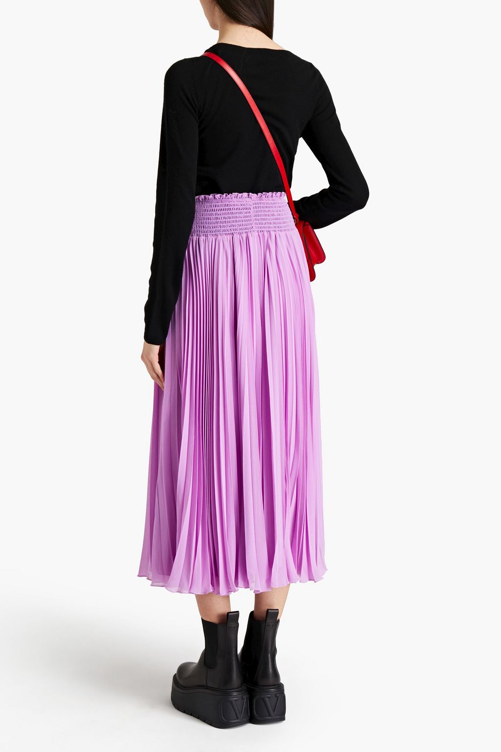 REDVALENTINO Pleated georgette midi skirt