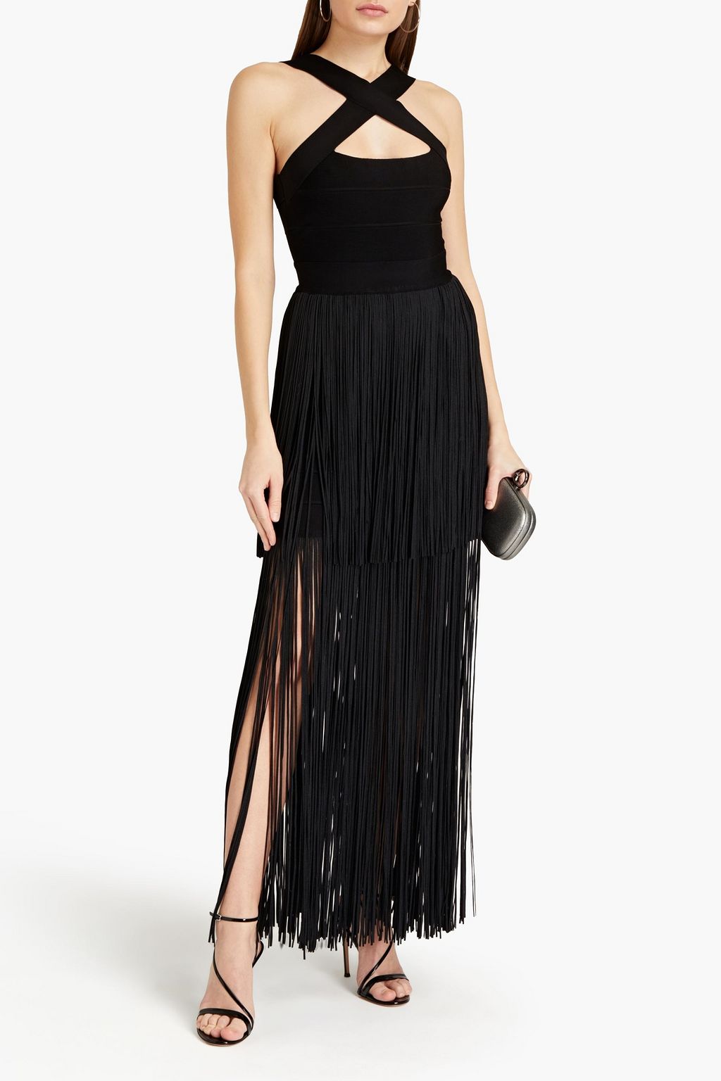 HERVÉ LÉGER Fringed bandage maxi dress