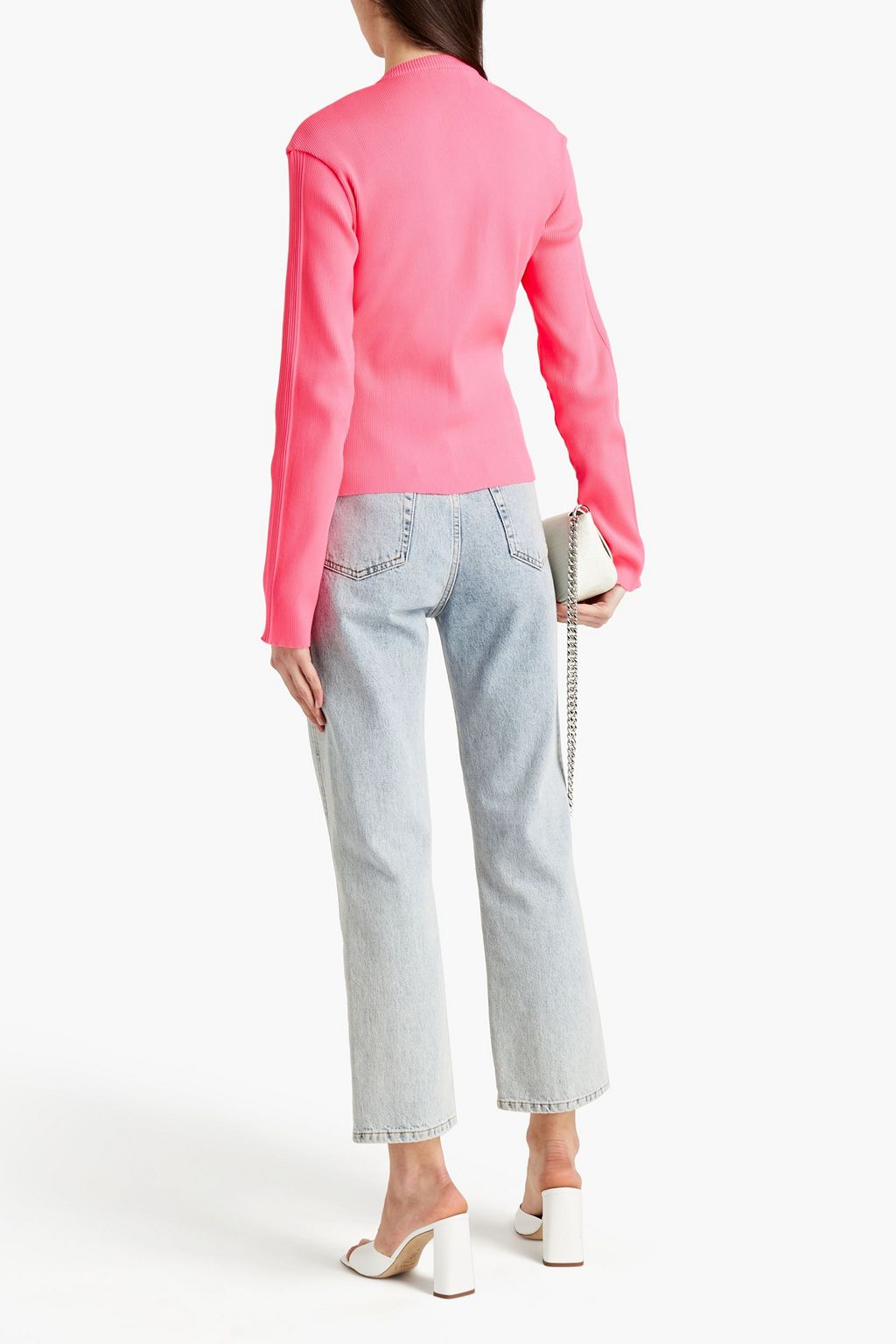 CHRISTOPHER KANE Crystal-embellished neon ribbed-knit cardigan