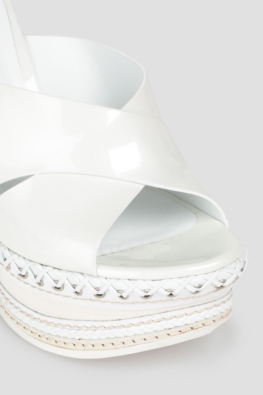 CASADEI Whipstitched patent-leather wedge mules