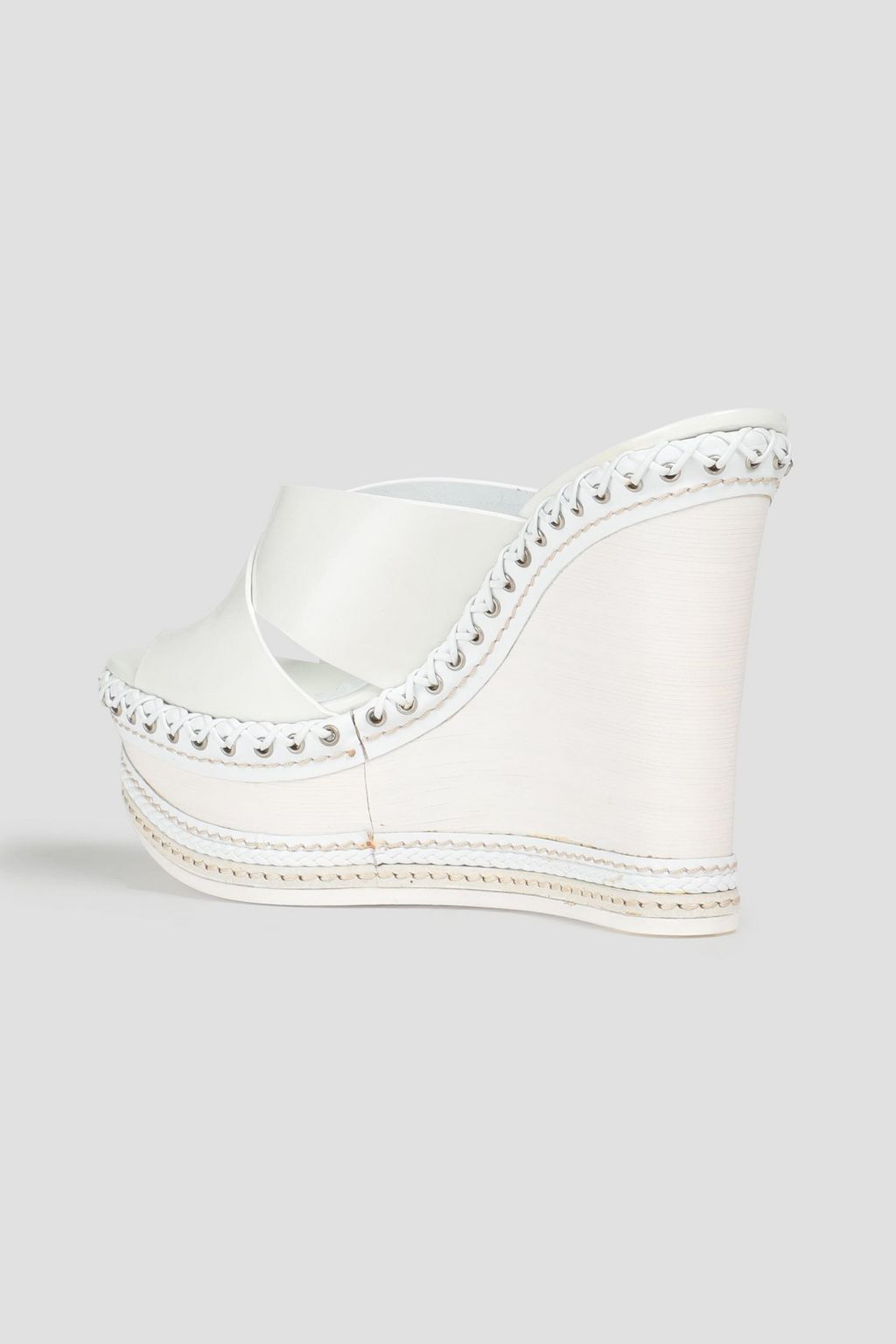 CASADEI Whipstitched patent-leather wedge mules