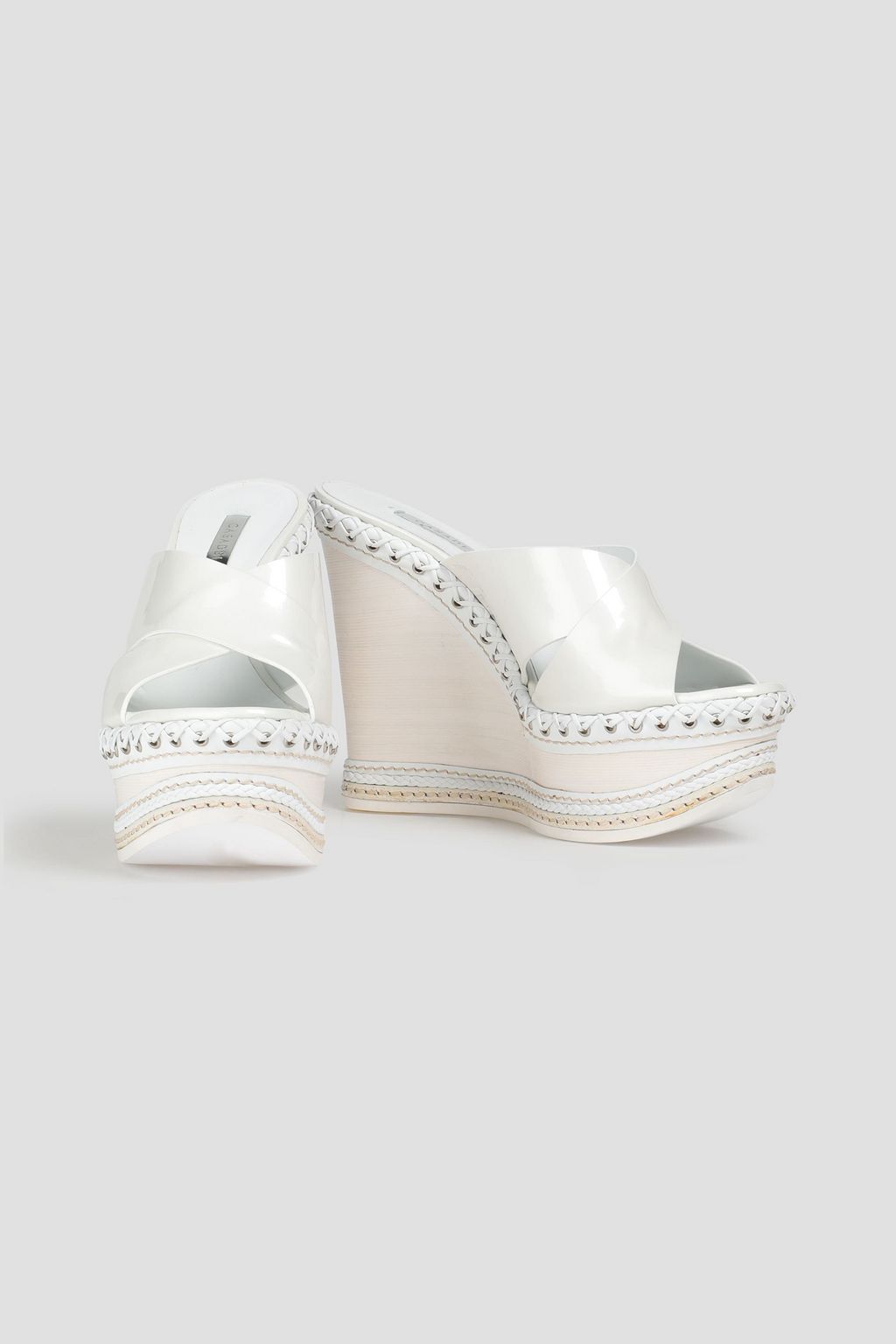 CASADEI Whipstitched patent-leather wedge mules