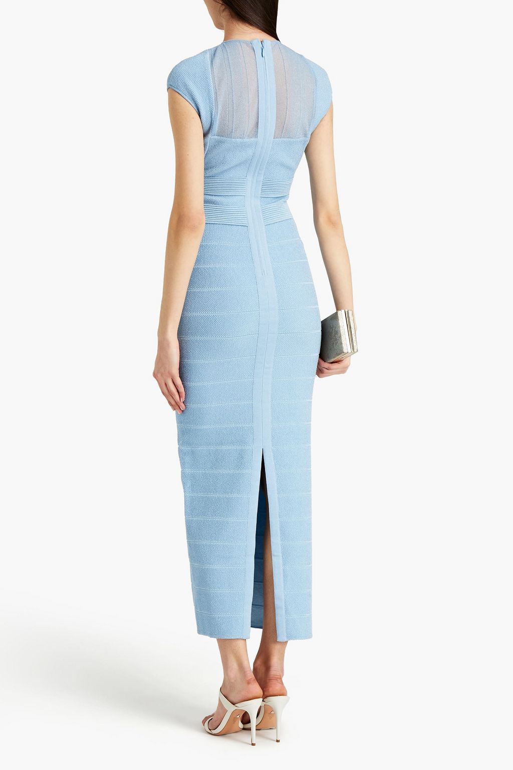 Light blue Ribbed bandage maxi dress 