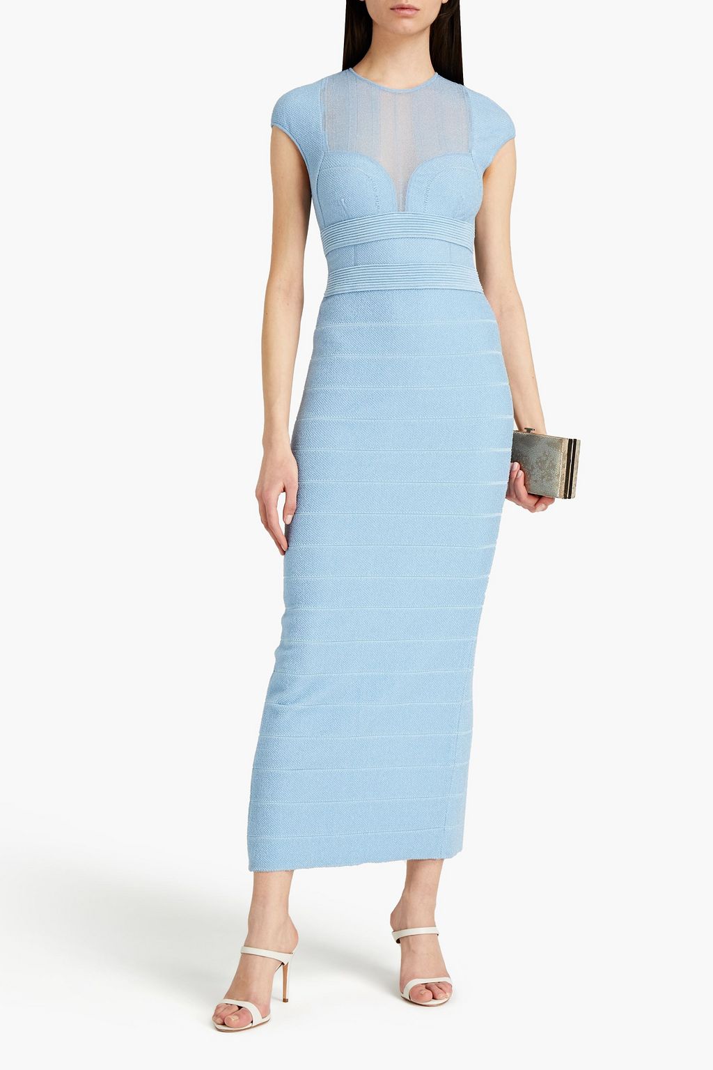 Light blue Ribbed bandage maxi dress 