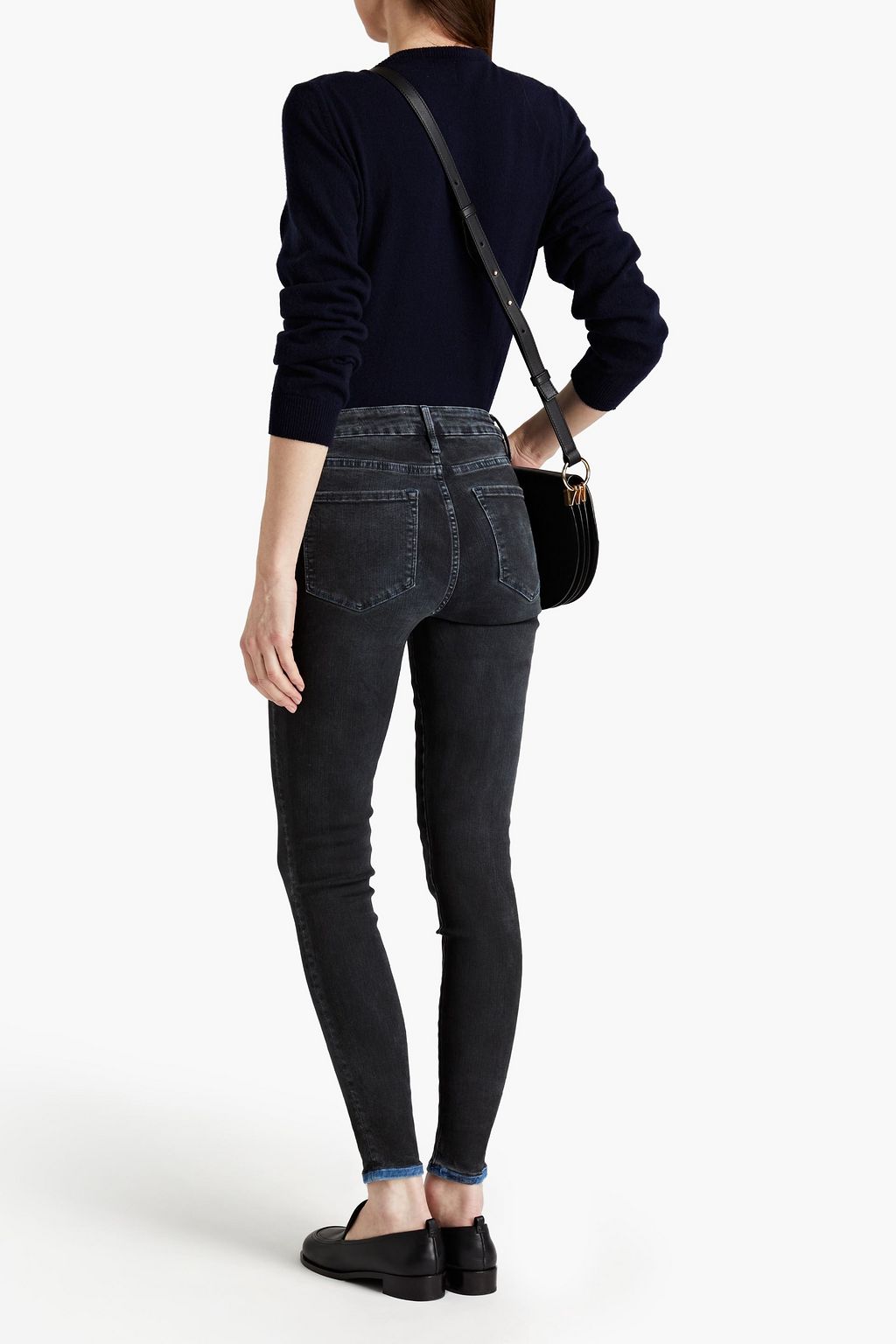FRAME Le One zweifarbige, hoch sitzende Skinny Jeans in ausgewaschener Optik