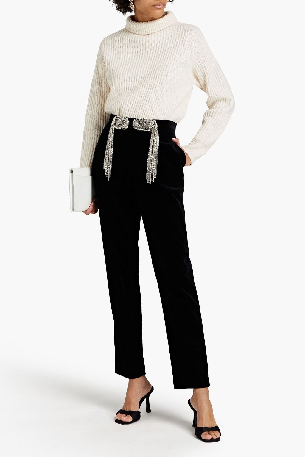 CHRISTOPHER KANE Embellished cotton and modal-blend velvet tapered pants